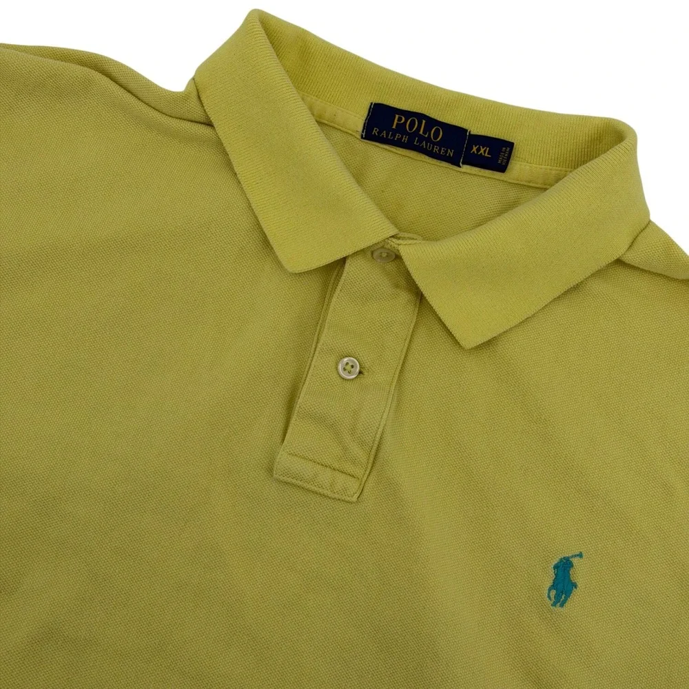 Polo Ralph Lauren Polo Shirt Mens XXL Yellow‎ Short Sleeve Blue Pony Logo Pique